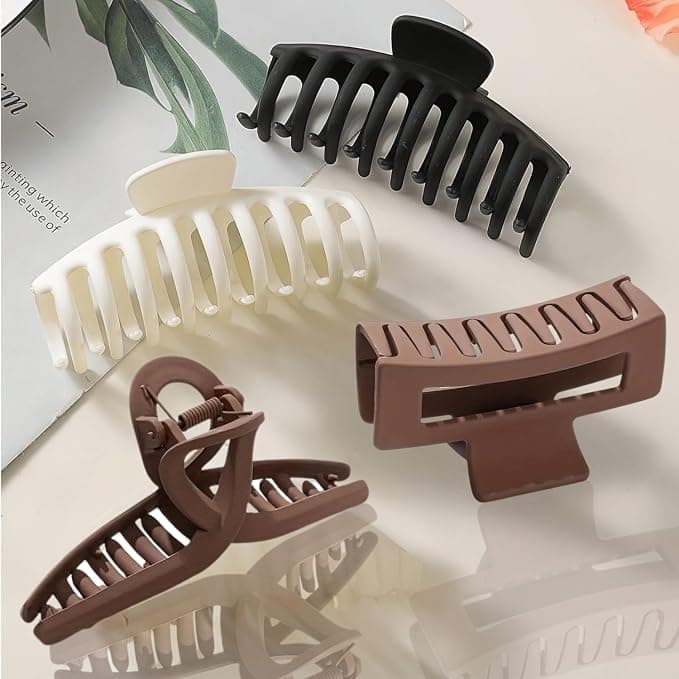 Cerrito Hair Claw Clips for Women Girls – 4 Pcs Large Strong Hold Clamps for Thick Thin Hair, Matte Nonslip Jaw Clips, Neutral Butterfly Claw, Styling, Hair Accessories, Ponytail Holder, Multicolor