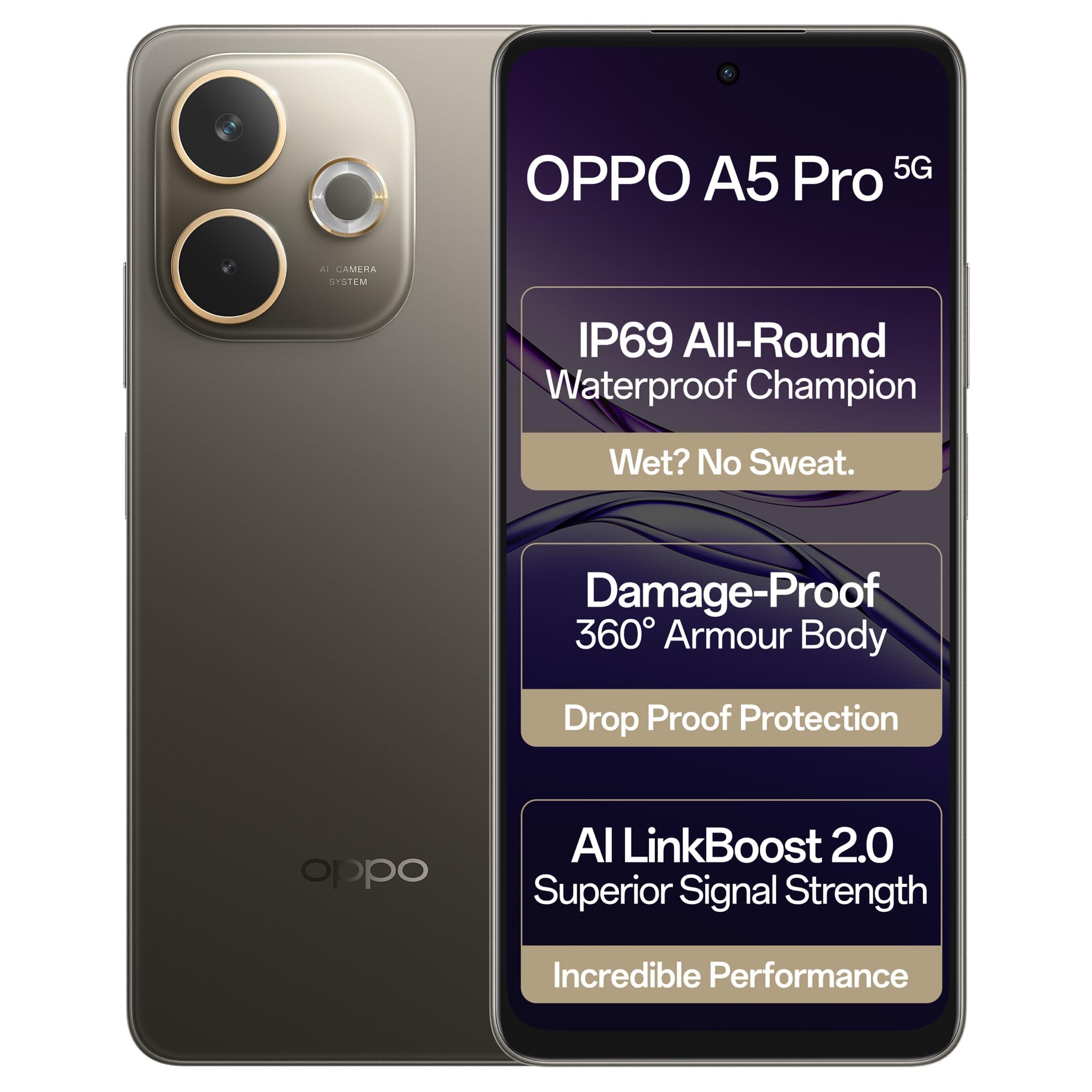 OPPO A5 Pro 5G (Mocha Brown, 8GB RAM, 256GB Storage)|6.67 HD+ 120Hz Refresh Rate Screen | 45W SUPERVOOC|with No Cost EMI/Additional Exchange Offers