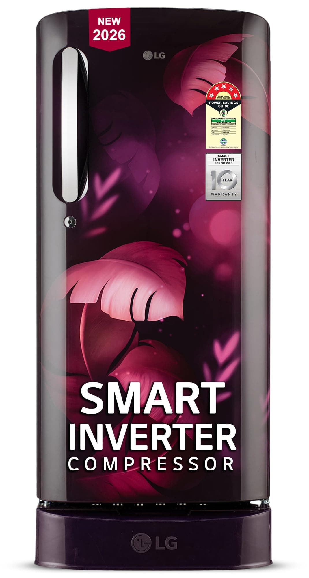 LG 185 L, 5 Star, Smart Inverter, Direct Cool Single Door Refrigerator (GLD1956ZAPI, Purple Ilan, Fit Max Chiller Tray, Base stand with Drawer & Runs ...