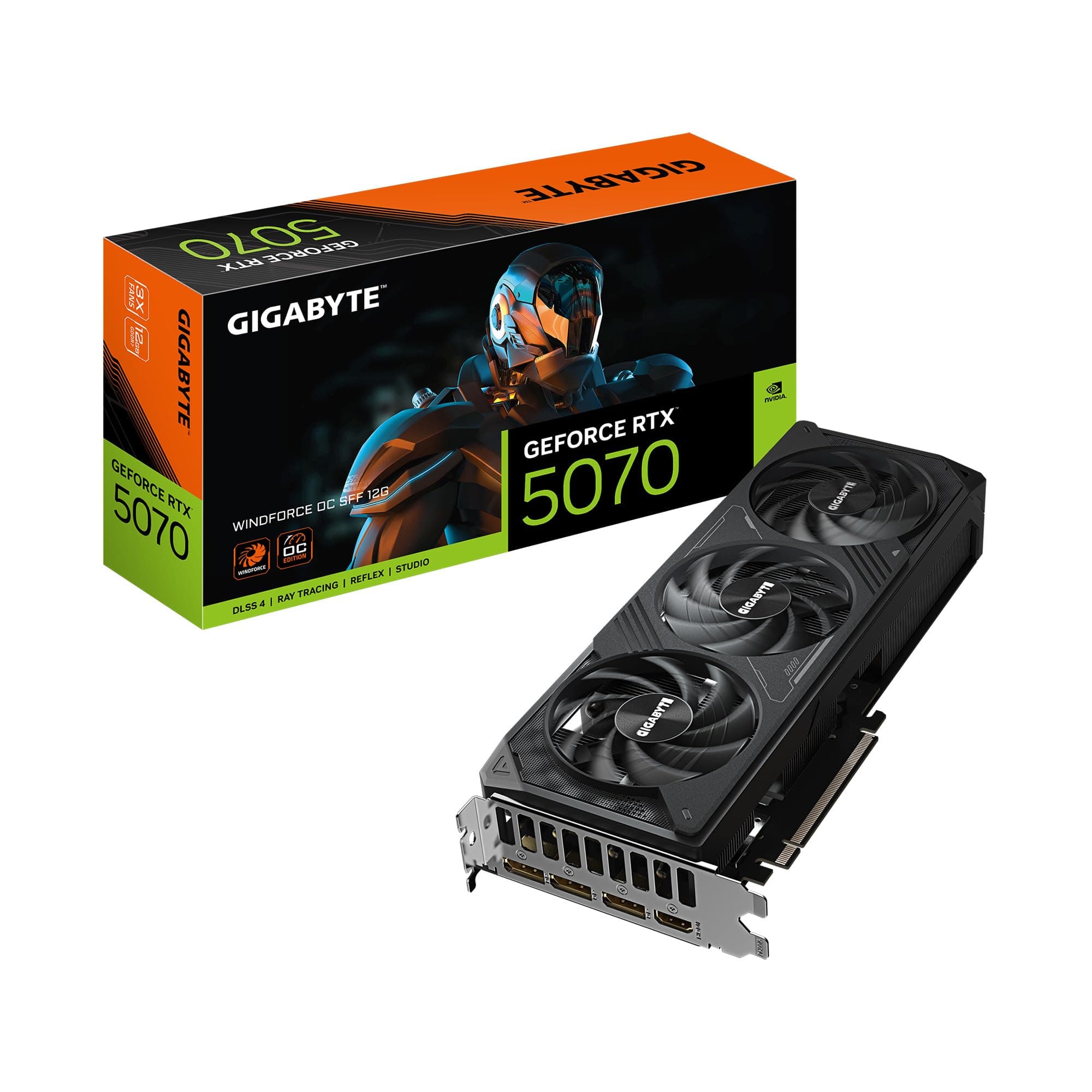 GIGABYTE GeForce RTX 5070 WINDFORCE OC SFF 12G Graphics Card, 12GB 256-bit GDDR7, PCIe 5.0, WINDFORCE Cooling System, GV-N5070WF3OC-12GD Video Card