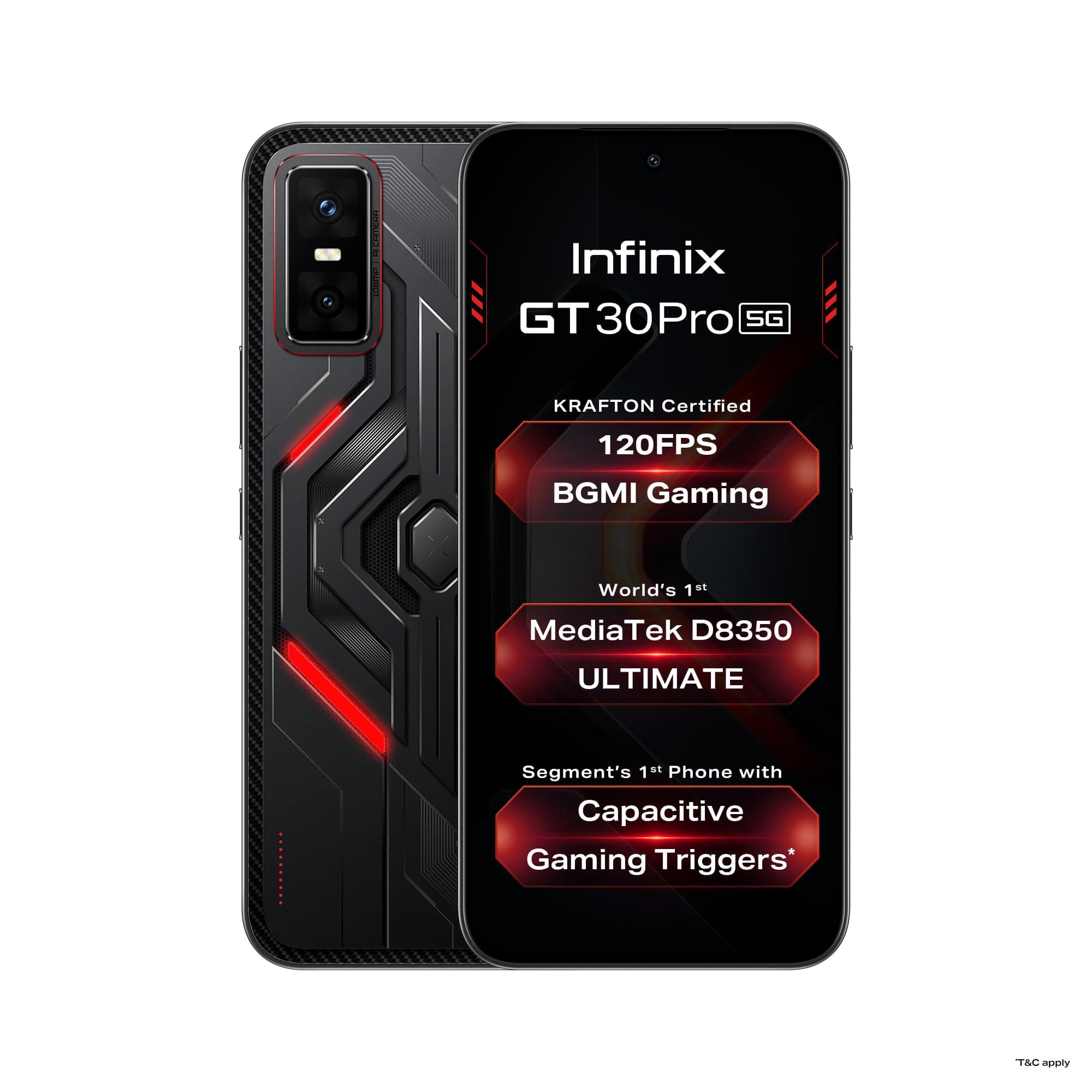 Infinix GT 30 Pro 5G+ (Dark Flare, 8GB RAM, 256GB Storage) | MediaTek D8350 Ultimate | 120FPS BGMI Gaming | Gaming Triggers | 1.5 Million+ AnTuTu AI (Without Offers)