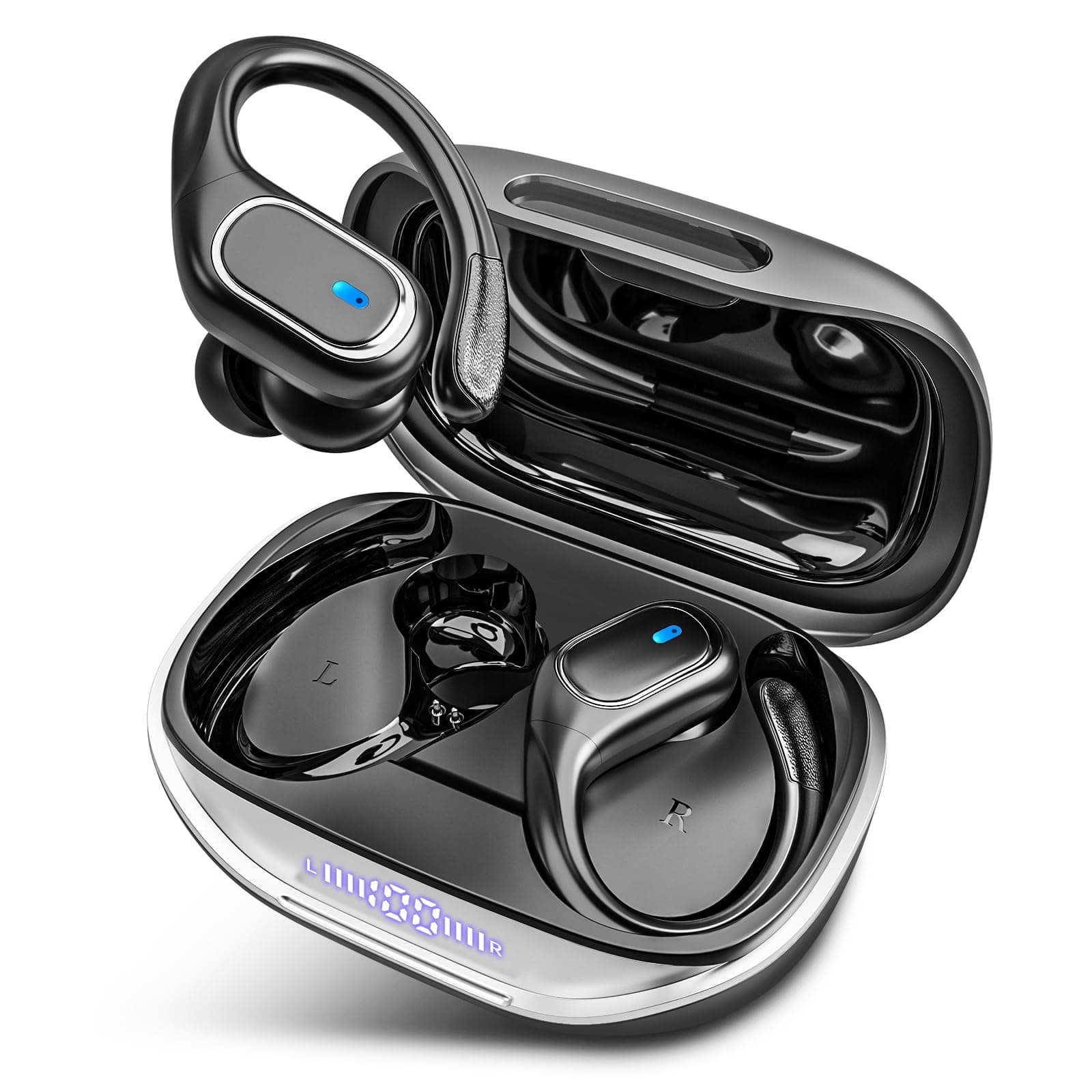 HAOYUYAN Wireless Earbuds Bluetooth 5.3 Headphones with 80H Playback, IPX7 Waterproof Over Ear Buds with LED Power Display for Sports Running Workouts...