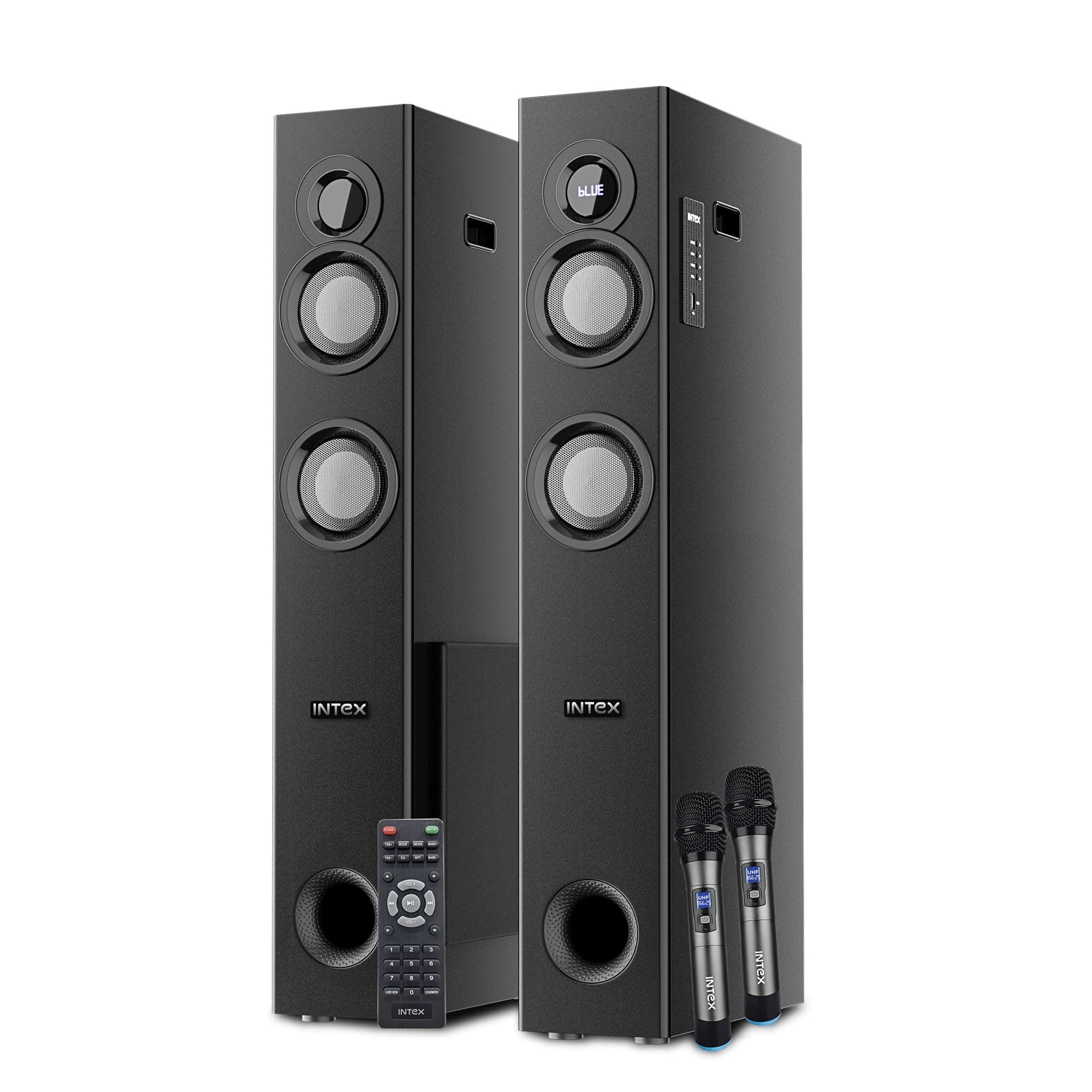 Intex 1500-D Multimedia 150 Watt Bluetooth Tower Speaker | 2 Cordless Karaoke Mic & Party Speaker | LED Display & Triple Bass Boosted Drivers | Fully ...