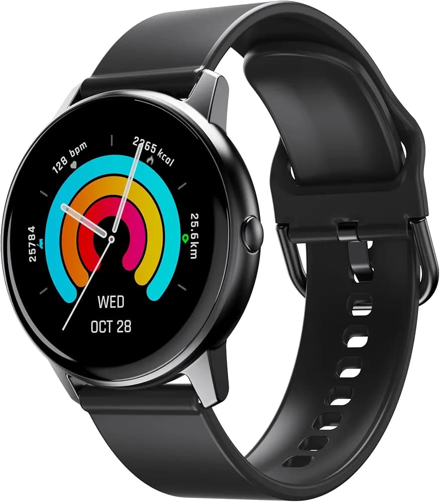 (Renewed) Ambrane Curl Smartwatch with 15 Days Battery Life, 1.28” LucidDisplay™, 24*7 Health Monitoring,Heart Rate,SPO2,Blood Pressure, Sleep Mode, Menstruation Tracking, Multiple Sports Modes(Charcoal Black).