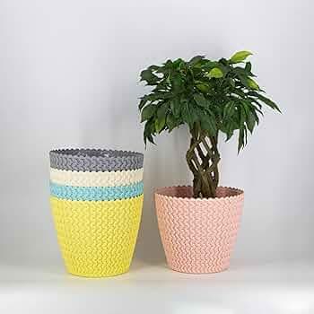 Garden's Designer Round Shape 07 Inch Poppy Flower Plastic Pot for Office, Home,Table Garden, Indoor or Outdoor Decor Best for Gift Too (Light Multico...