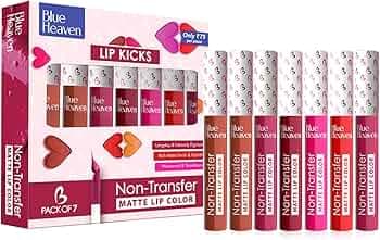 Blue Heaven Lip Kicks Non Transfer Lip color Pack of 7, Liquid Matte Lipsticks for Women, Long lasting and Hydrating Lipsticks, 19.6ml