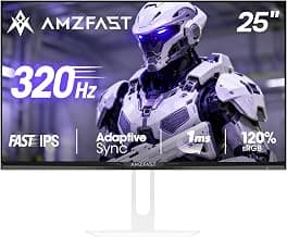 Amzfast Gaming Monitor, White, 25 Inches, 320 Hz/300 Hz/240 Hz, 0.5 ms, FHD 1080P Computer Monitor with Fast IPS, TÜV Rhei...