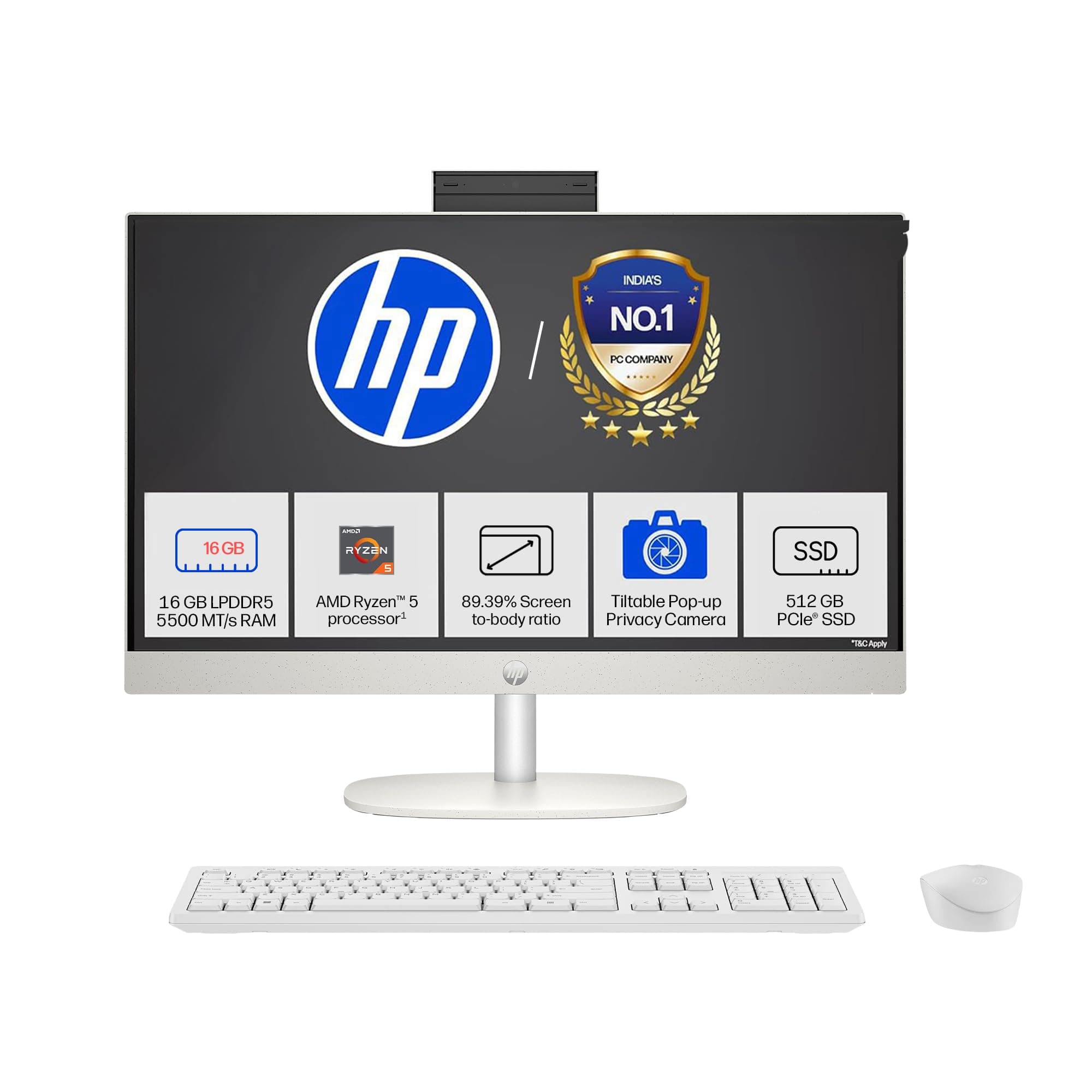 HP All-in-One, AMD Ryzen 5 7520U (16GB LPDDR5, 512GB SSD) IPS, Three-Sided, Micro-Edge, Anti-Glare, FHD, 23.8''(60.5 cm), Win 11 Home, Office 24, 5.27...