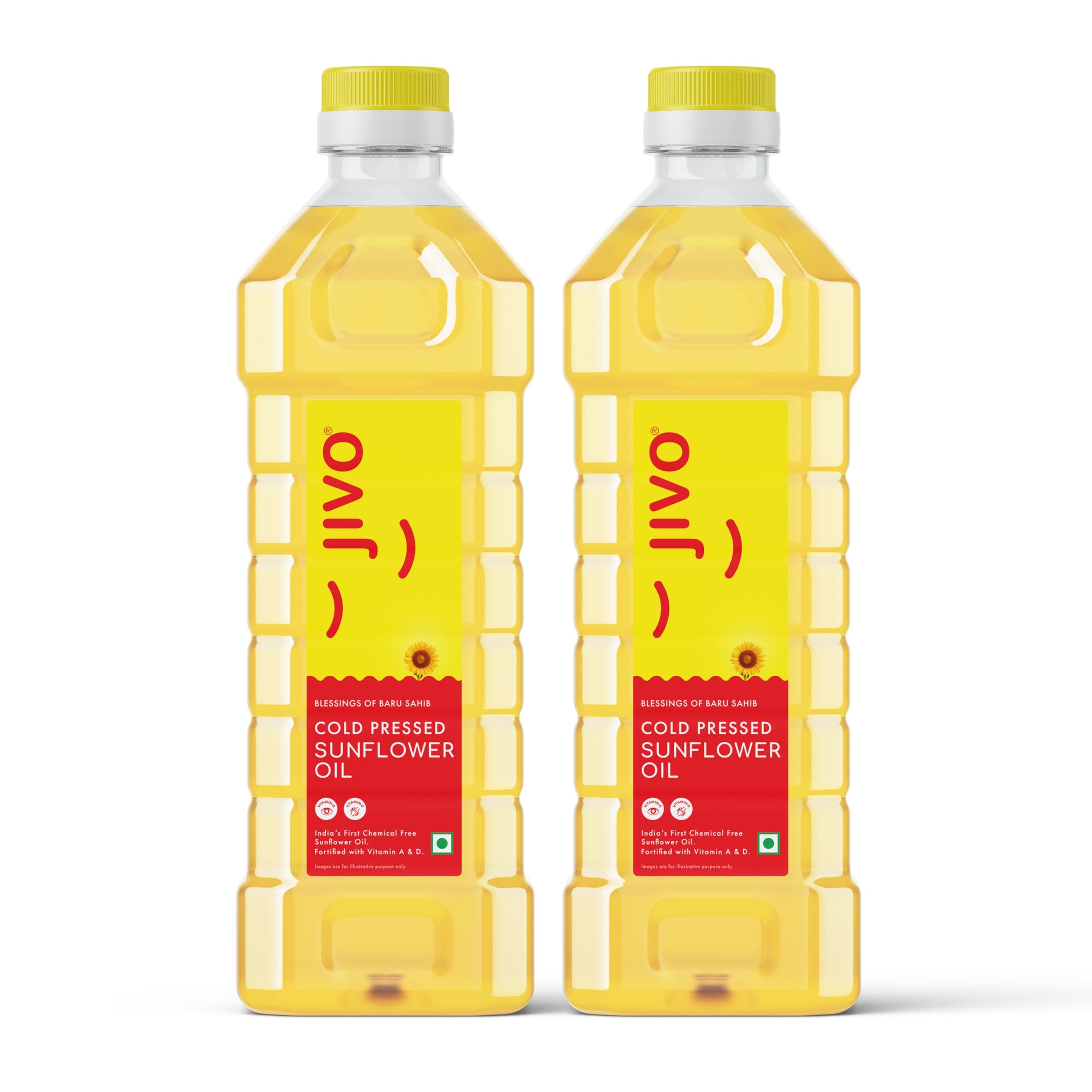 Jivo Cold Pressed Chemical Free Sunflower Oil 1 Litre | For Roasting, Frying, Baking All type of Cuisines|(Pack of 2L)