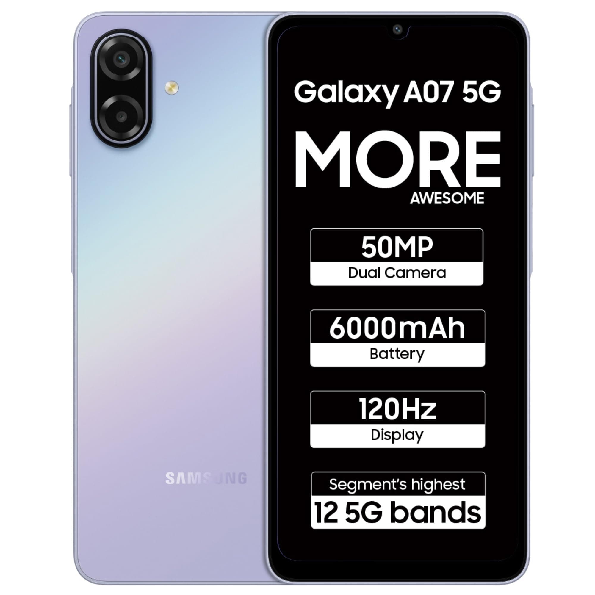 Samsung Galaxy A07 5G Smartphone (Light Violet, 4GB RAM, 128GB Storage) | 120Hz Refresh Rate | Massive 6000mAh Battery | 50MP True Dual Camera | 6 Gen...