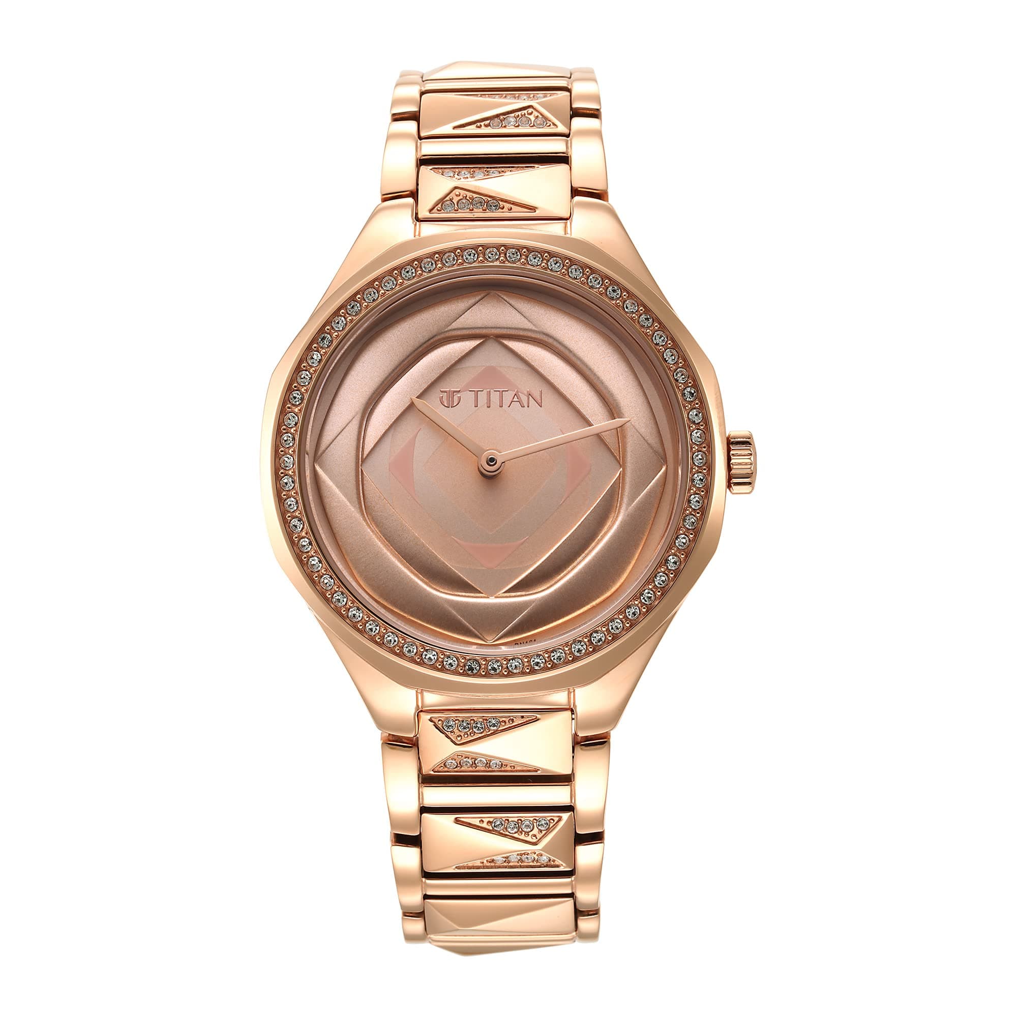 Titan Purple Glitz Rose Gold Dial Analog Stainless Steel Strap Watch for Women-NS95206WM01