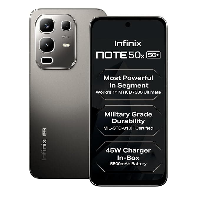 Infinix Note 50x 5G+ (Titanium Grey, 6GB RAM, 128GB Storage) | MediaTek D7300 Ultimate | 90FPS BGMI Gaming | 5500mAH Battery with 45W FastCharge | 650K+ AnTuTu AI