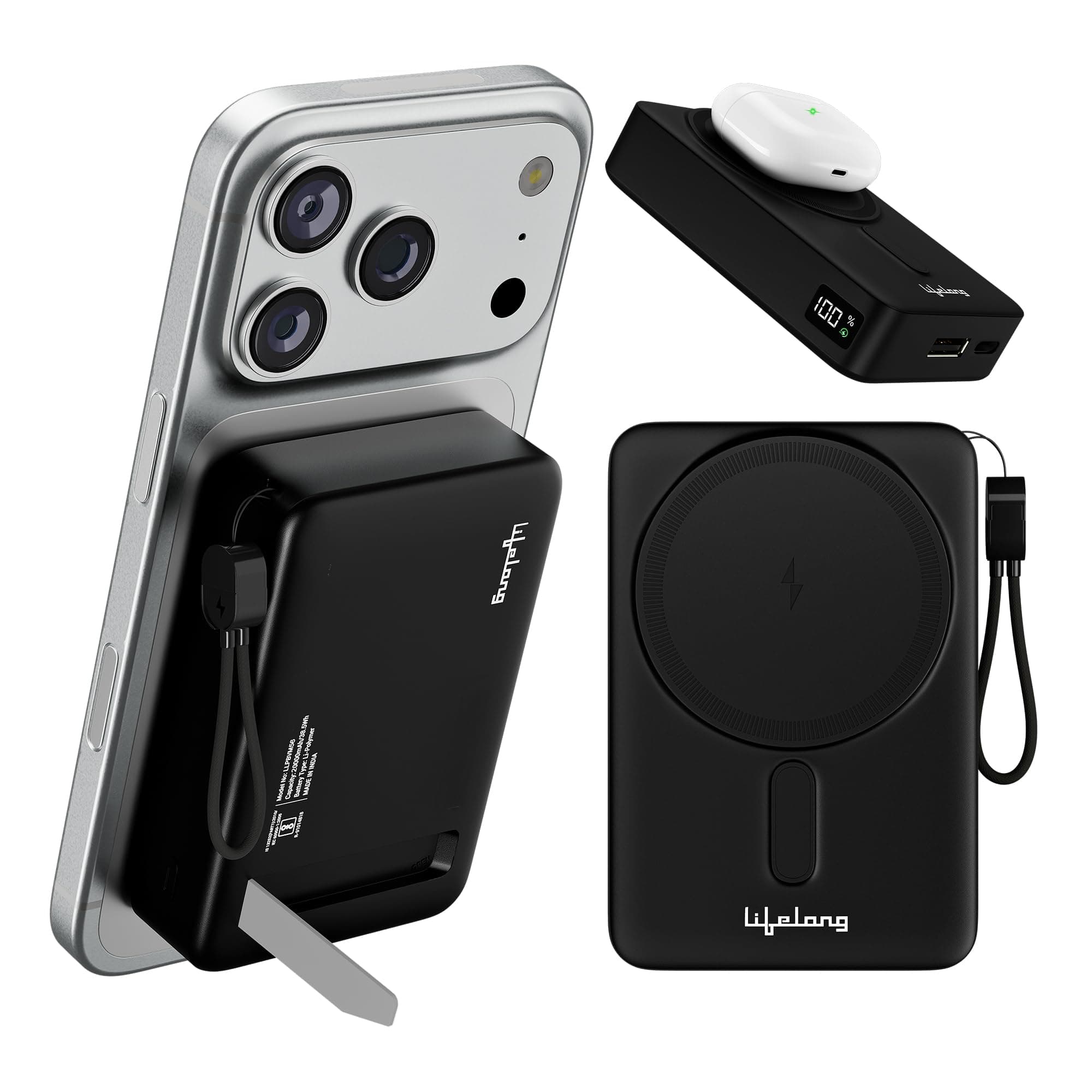Lifelong Electronics 20000mAh (Double Capacity) MagSafe Wireless Power Bank | iPhone, Apple AirPods & All Qi Enabled Phones | Supports Wired Fast Char...