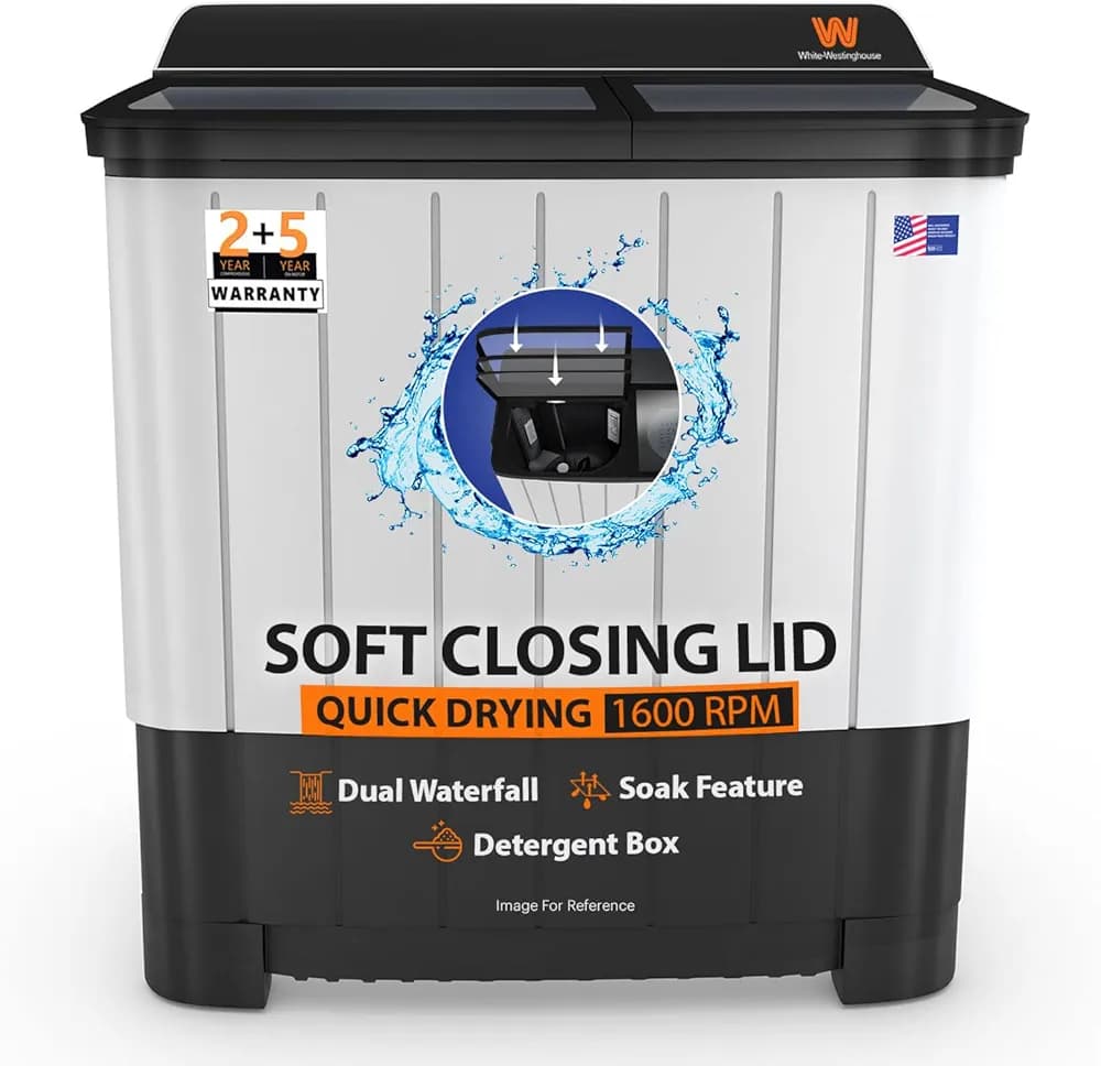 White Westinghouse 12 KG Toughned Glass Semi Automatic Washing Machine with Hammer Wash Technology (SFW1200, white & black, Hammer Wash Technology)