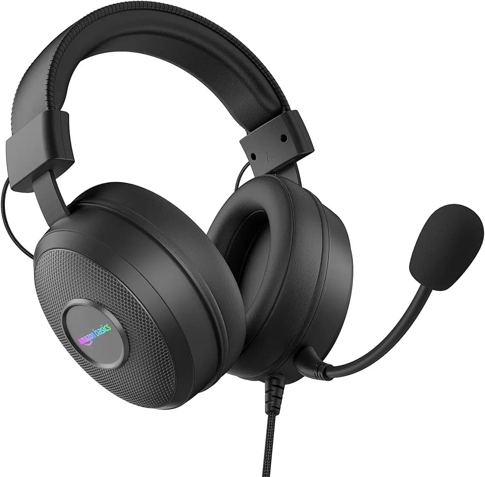 (Renewed) Amazon Basics Wired Over Ear Gaming Headphones mic for PC, Laptop | Static RGB | (Black)