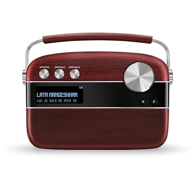 Carvaan Saregama Premium- Portable Music Player with 5000 Preloaded Songs, FM/BT/AUX (Cherrywood Red) Boomboxes