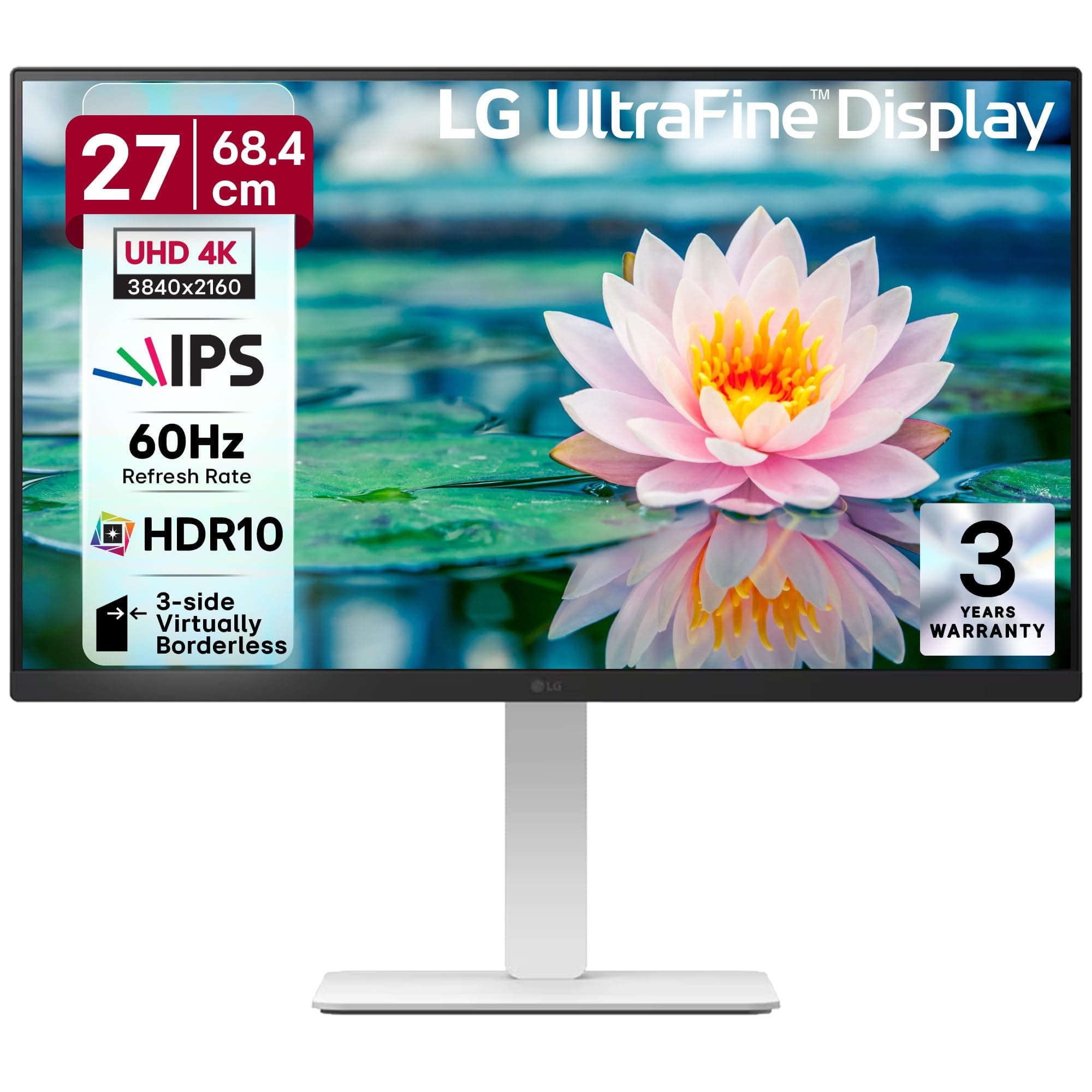 LG 27US550-W 27" 4K (3840x2160) UHD Ultrafine IPS Computer Monitor with HDR10, DCI-P3 90%, Pivot, Swivel & Height Adjustable Stand, 3-Side Borderless ...