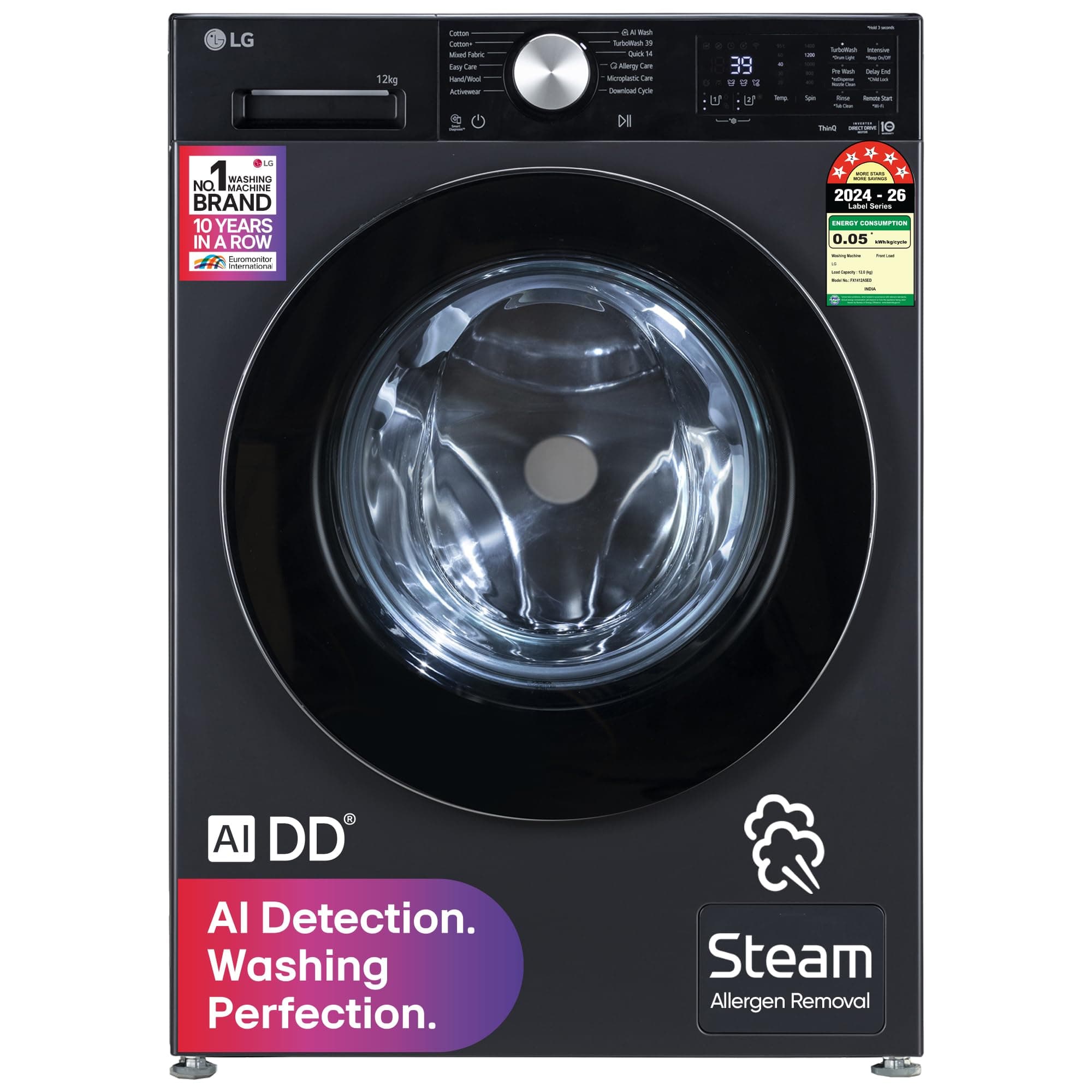 LG 12 Kg, 5 Star, AI DD Technology, Steam Wash, Wi-Fi, 6 Motion DD, Fully-Automatic Front Load Washing Machine (FX1412A5E...