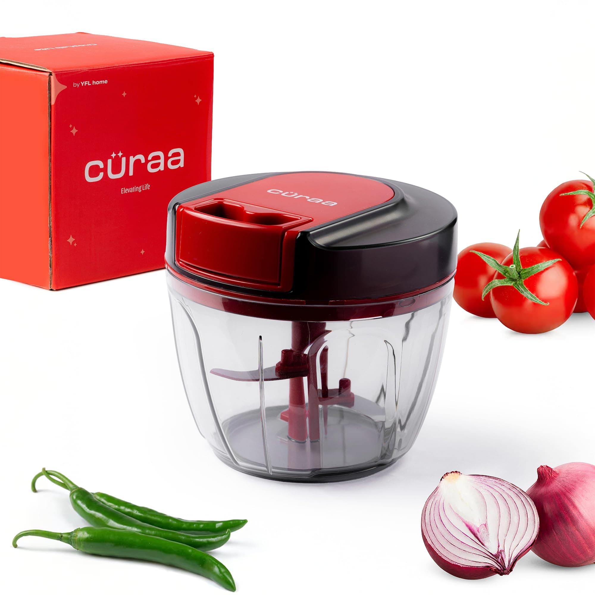 Craa by YFL home ChopLab Lite Manual Chopper | 650 ml Portable Vegetable Chopper| Mini Chopper for Kitchen with Stainless Steel Blades for Chopping On...