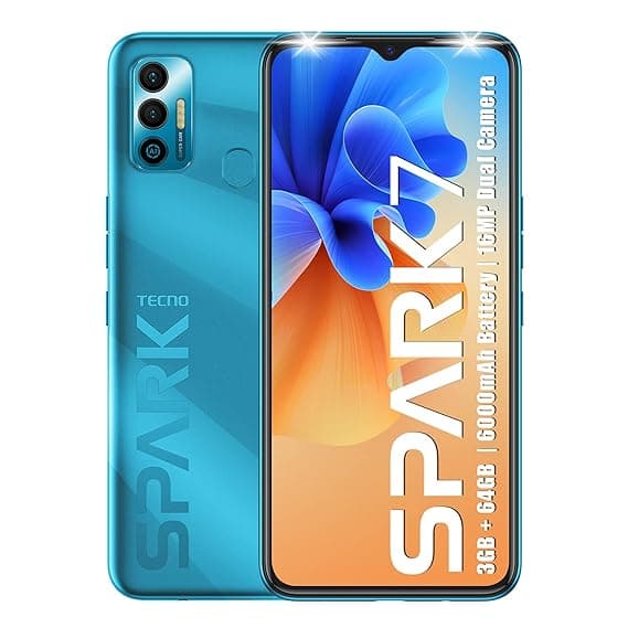 Tecno Spark 7 (Morpheus Blue, 3GB RAM, 64 GB Storage) - 6000mAh Battery|16 MP Dual Camera| 6.52” Dot Notch Display Smartphones