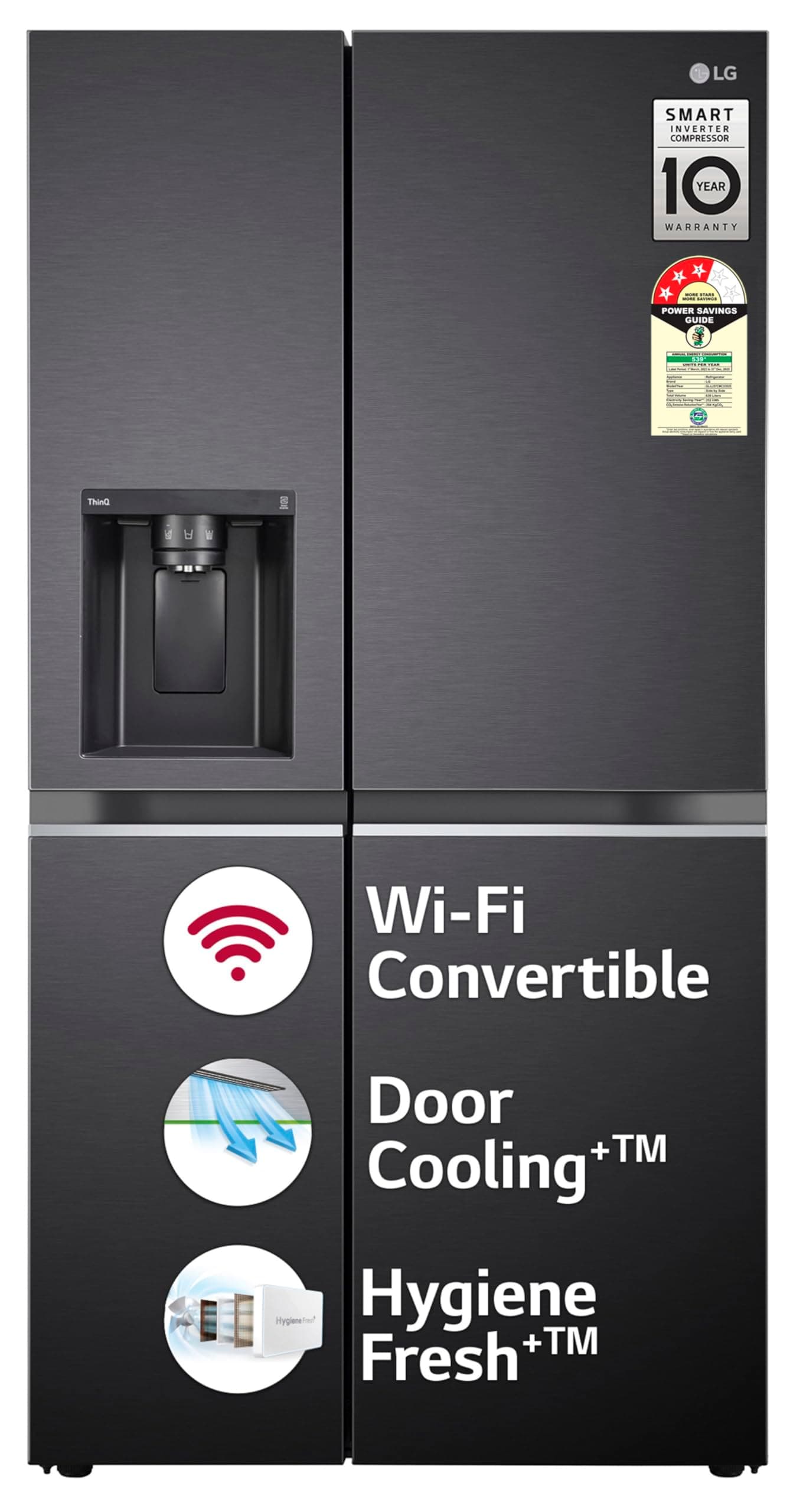 LG 630 L, 3 Star, Frost Free, Smart Inverter, Wi-Fi, Hygiene Fresh+, DoorCooling+, Convertible, Double Door Side By Side Refrigerator (2024 Model, Mat...