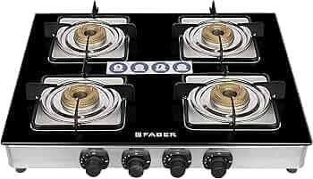 Faber Gas Stove 4 Burner Glass Cooktop (Cooktop Supreme Plus C 4BB) Manual Ignition, Black