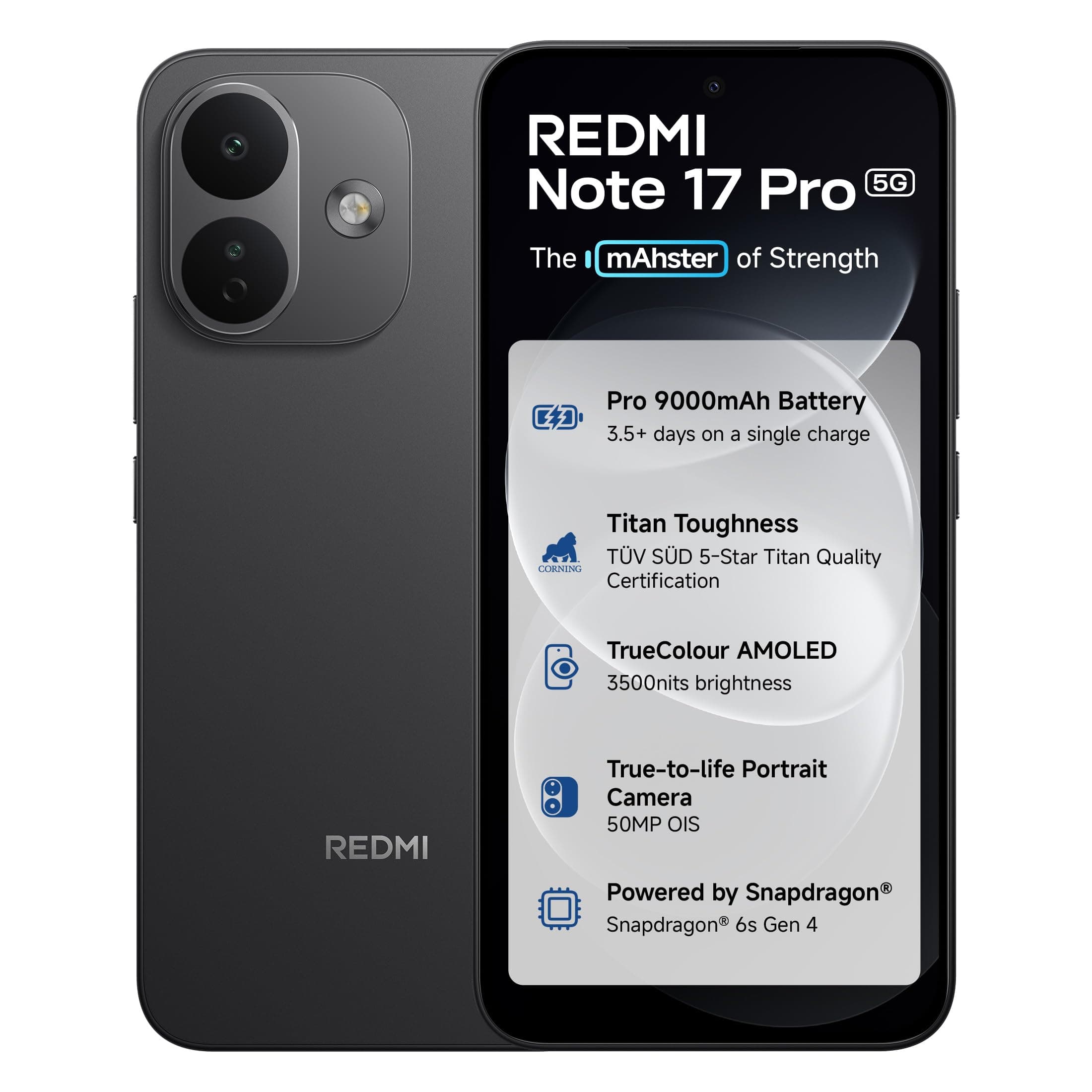 Redmi Note 17 Pro 5G (Stealth Black, 8GB RAM, 128GB ROM) | 9000mAh Battery + 67W TurboCharge* | 6.83" 12-bit TrueColour AM...