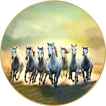 Seven Horses Vastu Painting, Big Large Size 7 horse Painting | Golden Frame | Sparkle Laminated | 7 Horse Wall Painting for Bedroom, Living Room, Offi...