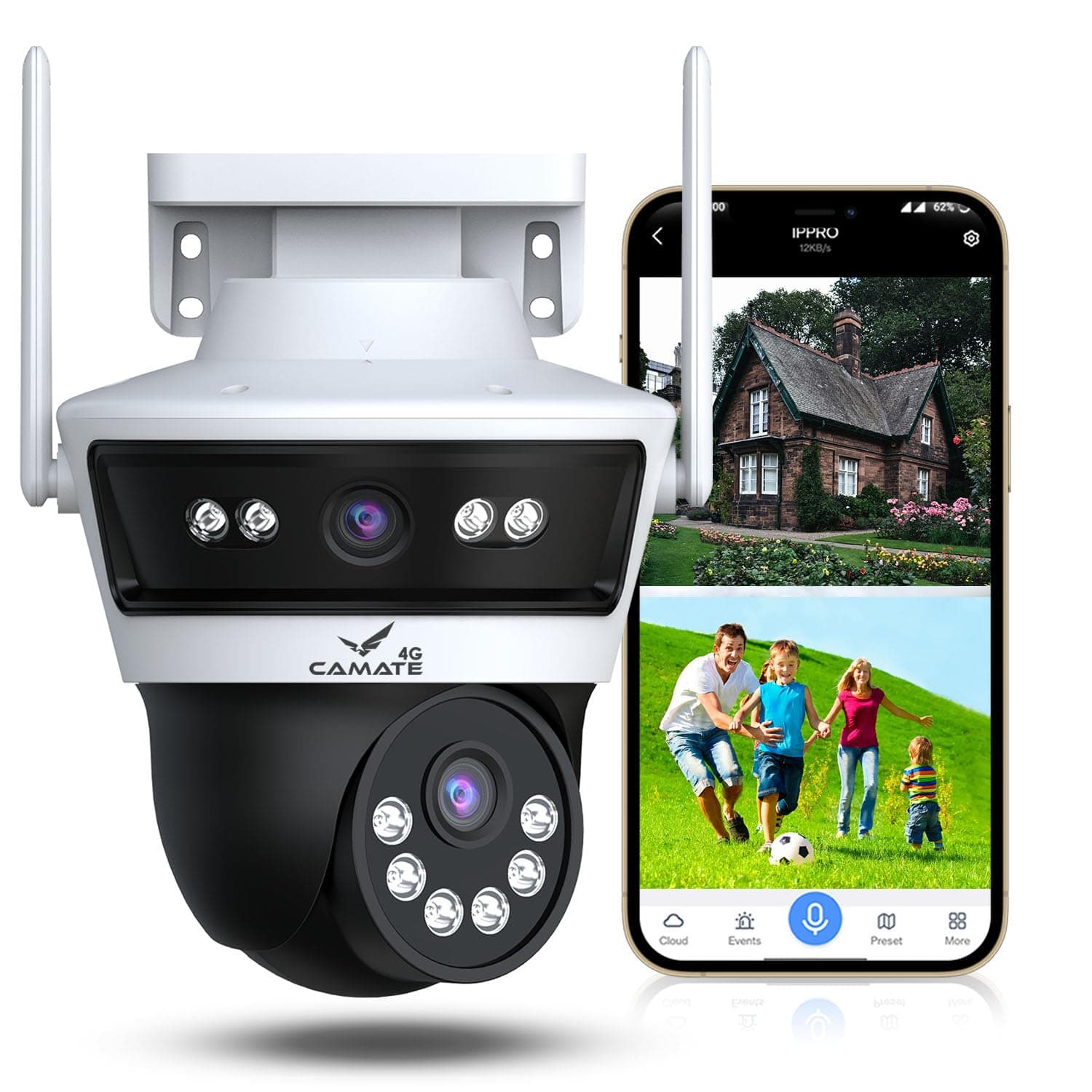 Camate Astro Duo 3MP+3MP (4G Sim Based) PTZ Wireless Outdoor CCTV Camera | Colored Night Vision, Weather Proof, 2 Way Talk, Motion Track & Detect, Supports SD Card Upto 256 GB (Astro Duo 4G)