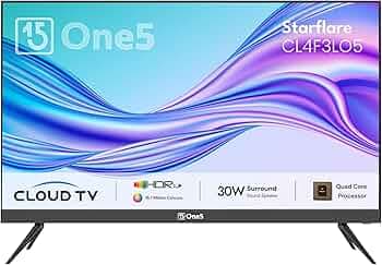One5 109 cm (43 inches) Starflare Cloud Frameless HD Ready Smart Android LED TV CL4F3LO5 (Black) | (2024 Model)
