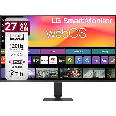 LG 27U511SB 69 cm (27 Inch) Full HD (1920x1080) IPS Smart Monitor with webOS26, 120Hz, Wi-Fi, Bluetooth, Miracast, AirPlay, Speakers, HDMI, USB-A, Slim Stand, 3-Side Virtually Borderless (Black)