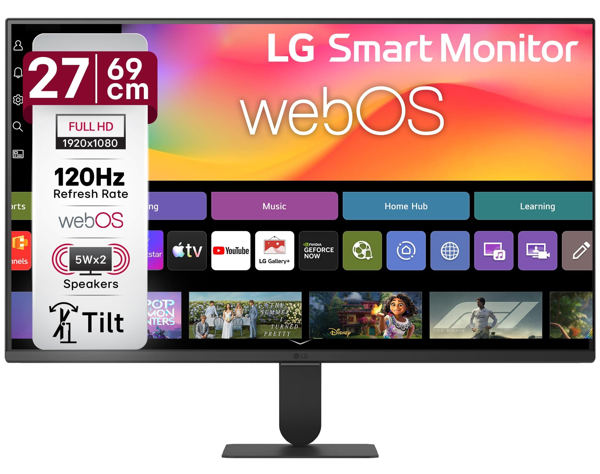 LG 27U511SB 69 cm (27 Inch) Full HD (1920x1080) IPS Smart Monitor with webOS26, 120Hz, Wi-Fi, Bluetooth, Miracast, AirPlay, Speakers, HDMI, USB-A, Slim Stand, 3-Side Virtually Borderless (Black)