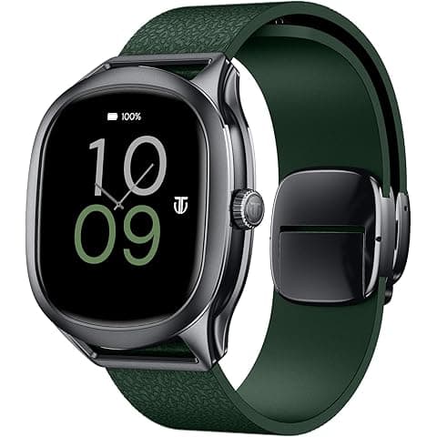 Titan EVOKE S Smartwatch with 1.7” AMOLED Display,1000 Nits, AI Watch Faces, Rotary Crown, AI Chat, Smart Glance, Flush strap Transition,Magnetic Precision Buckle,BT Calling, 24/7 Health Suite - Green