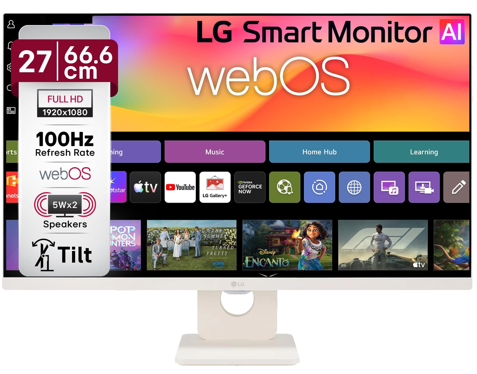 LG 27U511SA 68.58 cm (27 Inch) Full HD (1920x1080) IPS Smart Monitor with webOS, 100Hz, Wi-Fi, Bluetooth, Miracast, AirPlay2, Speakers, HDMI, USB-A, S...