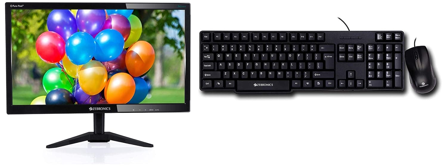 Zebronics 15.6 inch (39.6 cm) LED Backlit Computer Monitor - ZEB-A16HD LED (Black) with Zebronics Wired Keyboard Combo Monitors
