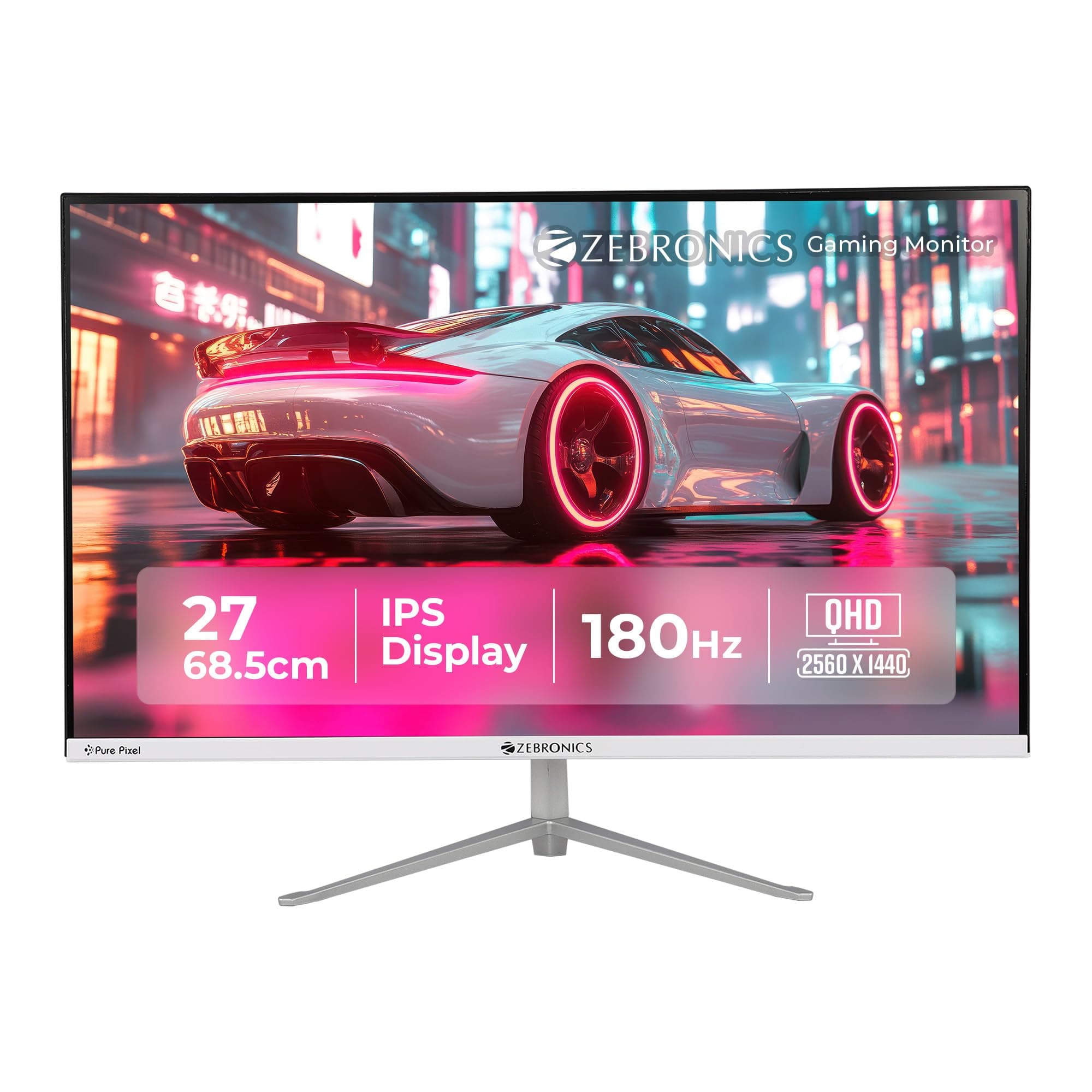 Zebronics 27 Inch QHD Gaming Monitor, 180Hz Refresh Rate, 1ms MPRT, IPS Display, 300 Nits, HDR10, 1.07B Colors, 2 x HDMI, 2 x DP, Bezel-Less Design, B...