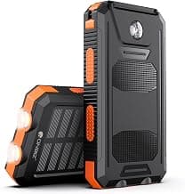 ONBIZ Solar Power Bank with LED Flashlight, Compass & Carabiner, 10000mAh with 2 USB Ports Output, 1 Type C in/Out, 1 Micr...