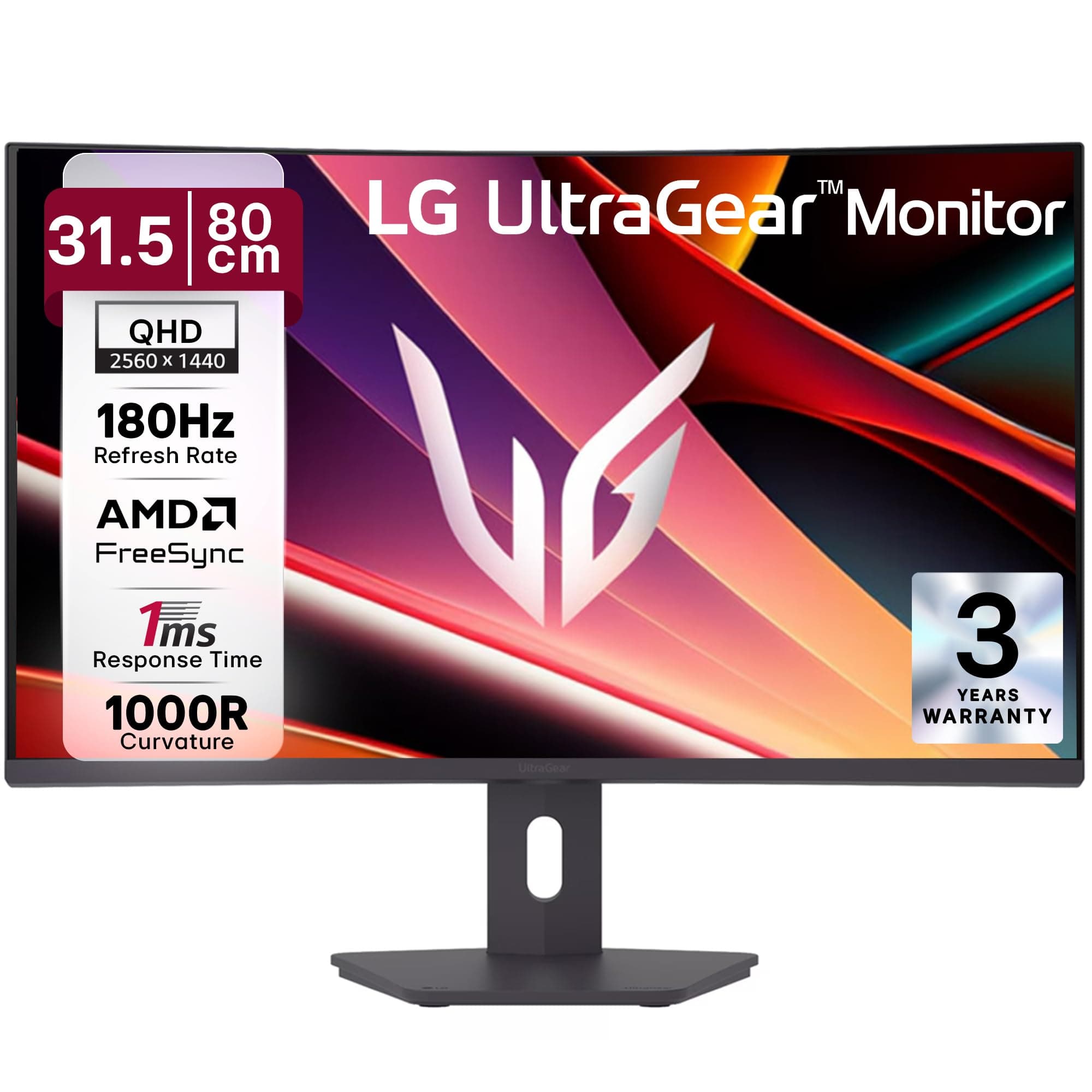 LG 32G600A 80cm (32 Inch) Ultragear Curved QHD (2560x1440) Gaming Monitor, 180Hz, 1ms(GtG), 3-Side Virtually Borderless, Anti-Glare, AMD FreeSync, DP,...