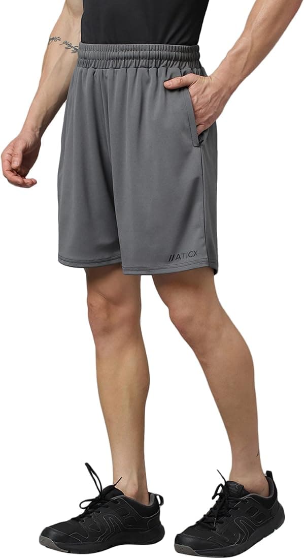 ATICX Mens Regular Fit Polyester Shorts - Quick Dry for Basketball, Badminton, Gym. Running, Sports