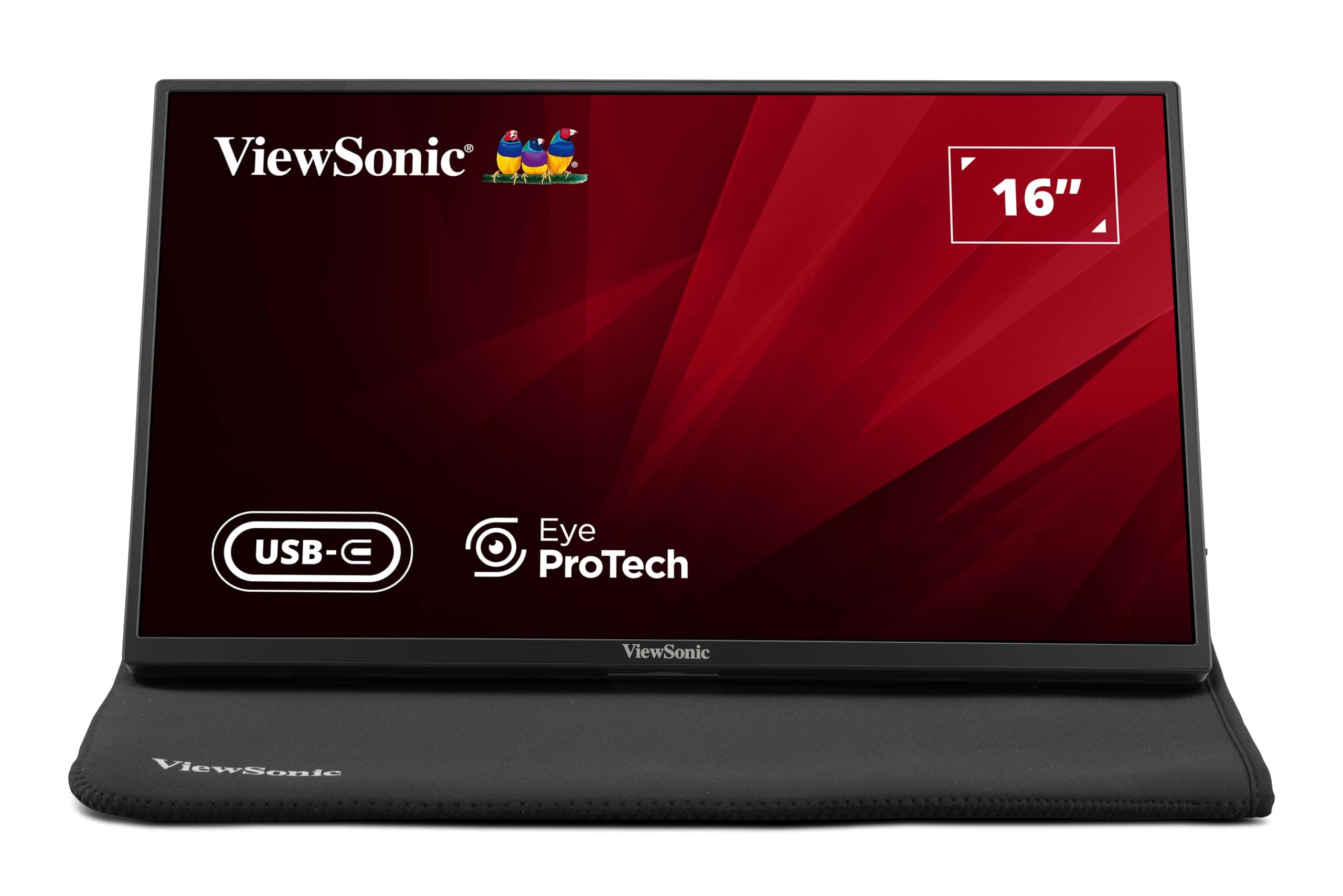 ViewSonic VA1650-1N 16 Inch 1080p Portable IPS Monitor with a Built-in Stand, Mobile Ergonomics, USB C, Mini HDMI and Protective Case for Home and Off...