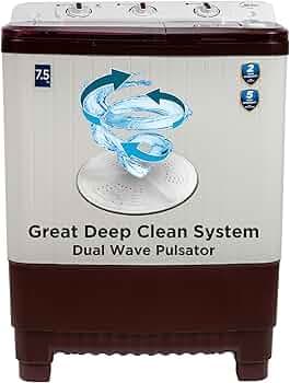 Midea 7.5 KG Semi Automatic Top Loading Washing Machine, Rust proof Body, Air Dry Function with 1300 RPM (MWMSA075PPG, Maroon White)