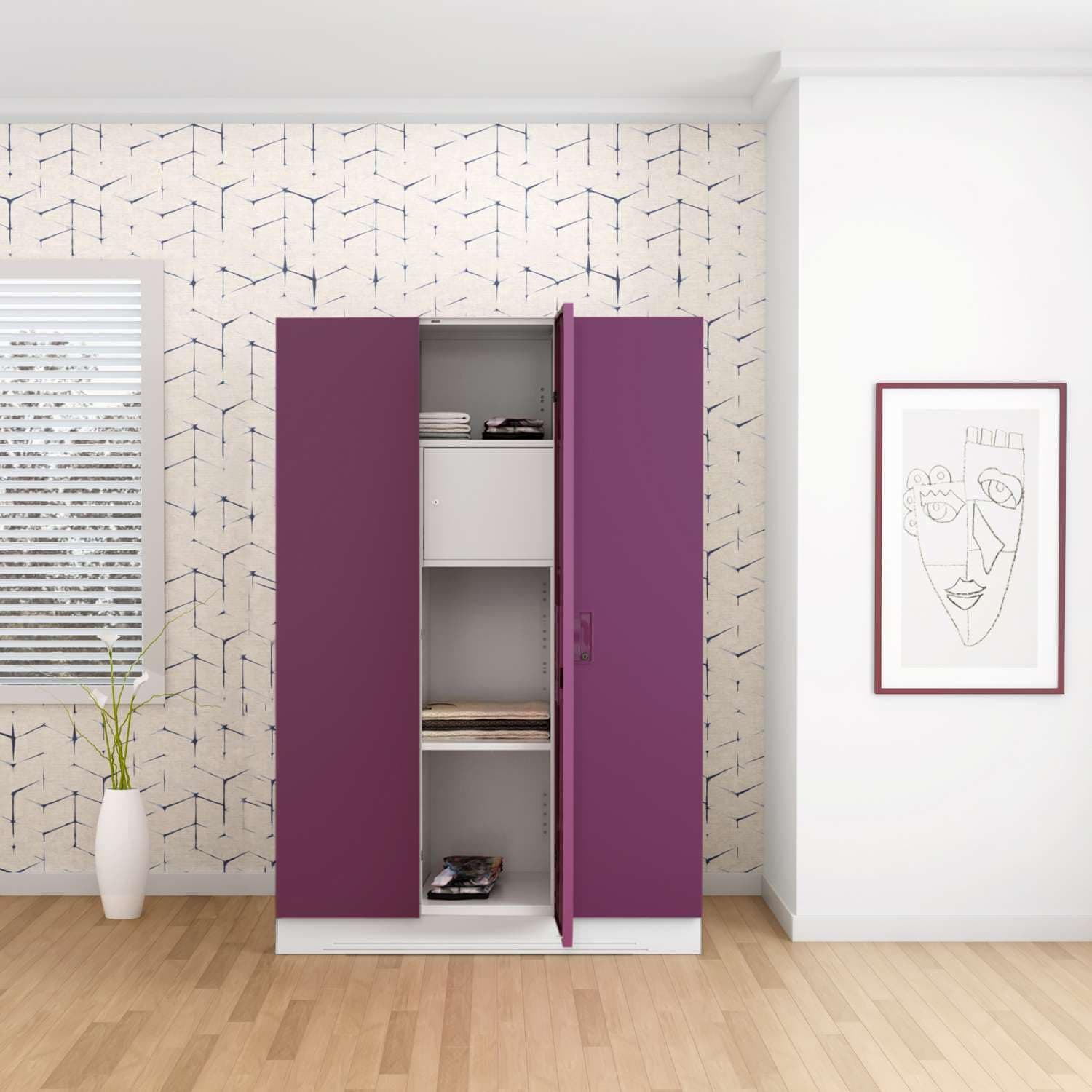 GODREJ INTERIO Slimline Carbon Steel Wardrobe Textured Purple, 3 Doors