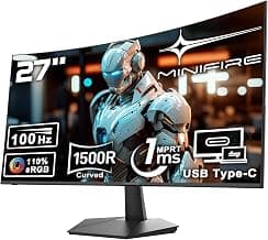 Minifire 27 Inch 100Hz Curved Gaming Monitor, Full HD 1080P PC Screen, Integrated Speaker Monitor 1500R Frameless for Comp...