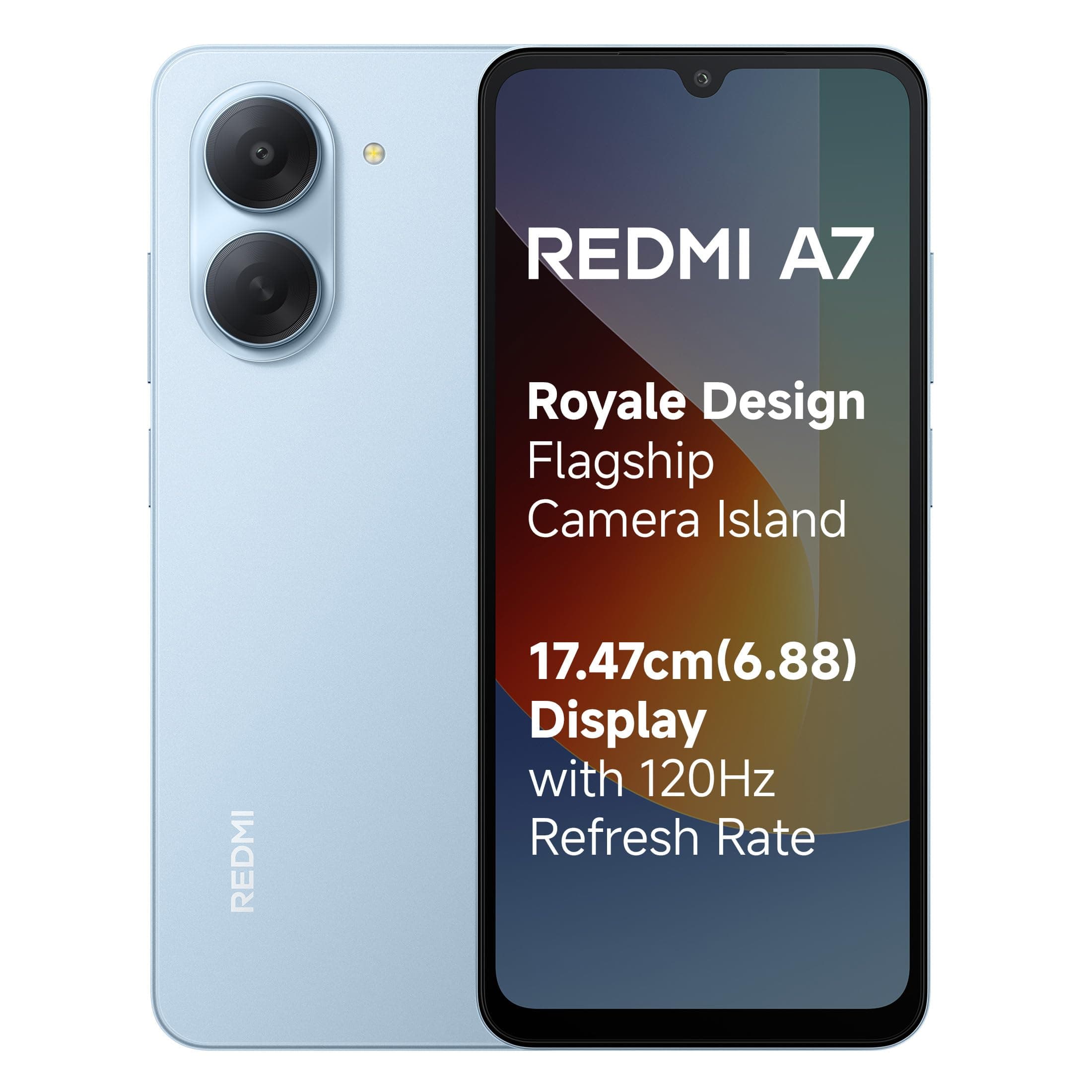 REDMI A7 4G (Sky Blue, 3 GB RAM, 64GB Storage) | Large 17.48cm (6.88) Smooth 120Hz Display | 5200mAh 2-Day Battery | Royale Design | Charger in the Bo...