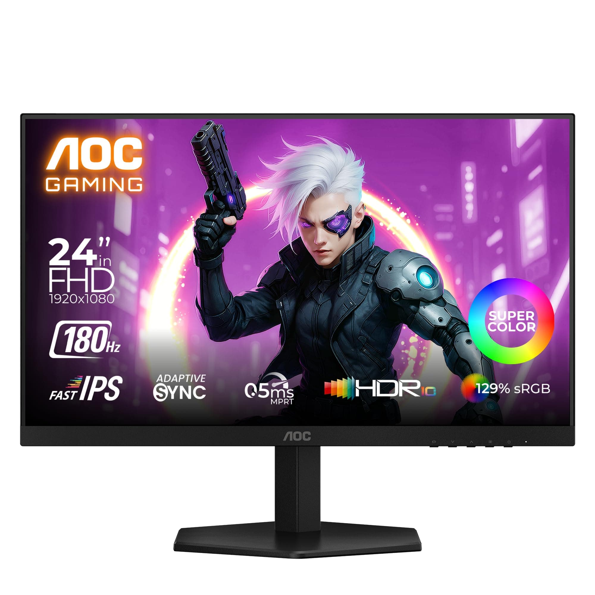 AOC 24G42E Gaming Monitor 24 inch FHD Fast IPS Gaming Monitor, 180Hz Refresh Rate, 0.5ms Response Time, Adaptive Sync, HDR10, Flicker-Free Technology,...