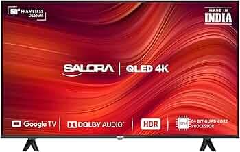 Salora 127 cm (50 inches) QLED 4K Ultra HD Smart Google TV | SLV-3505 GTV (Black) | 4K Display, Powerful 20W Dolby Audio, Google Assistant & Voice Con...