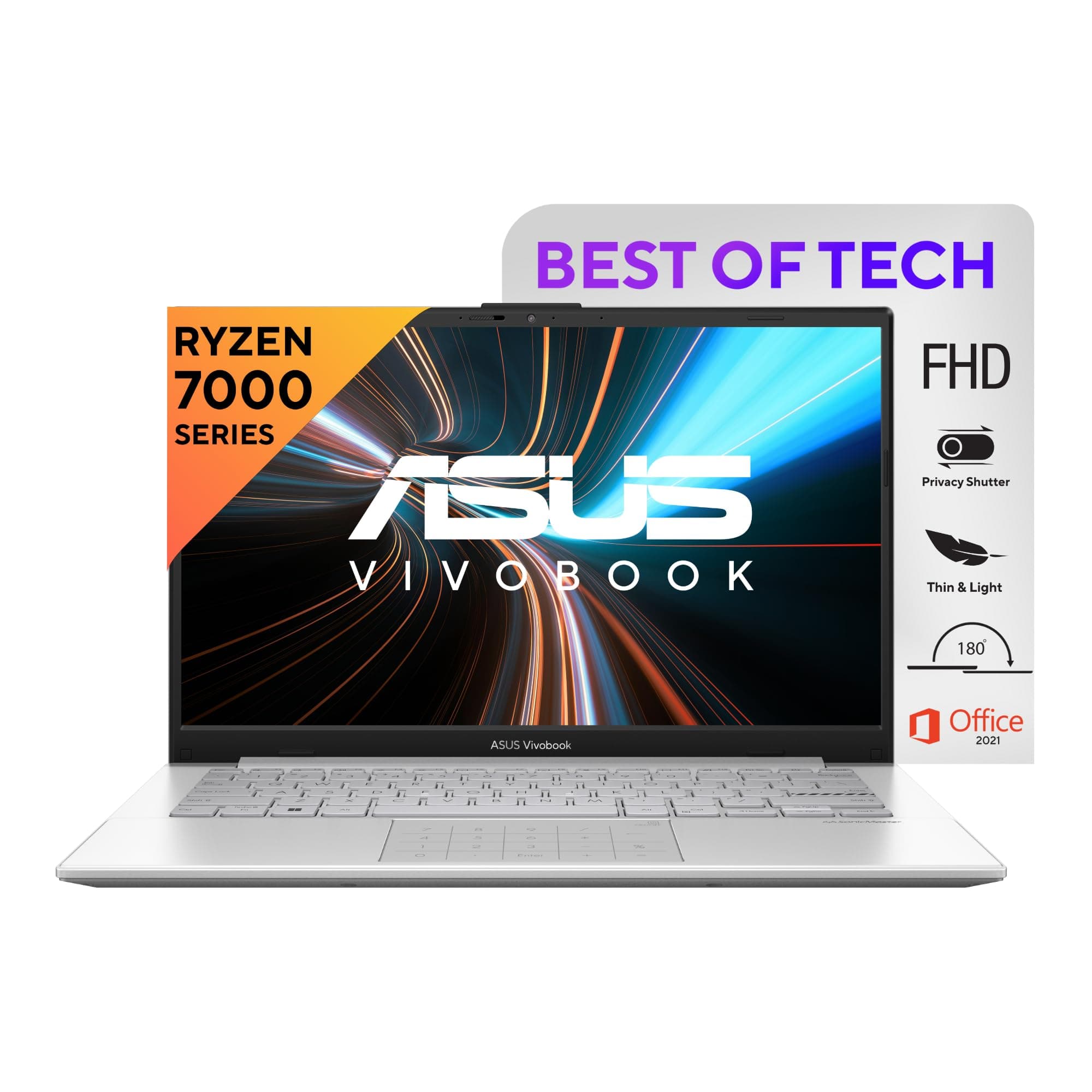 ASUS Vivobook Go 14 (2023), AMD Ryzen 3 7320U, 14-inch (35.56 cm) FHD, Thin & Light Laptop (8GB/512GB SSD/Windows 11/Office 2021/Alexa Built-in/Cool Silver/1.38 kg), E1404FA-NK321WS