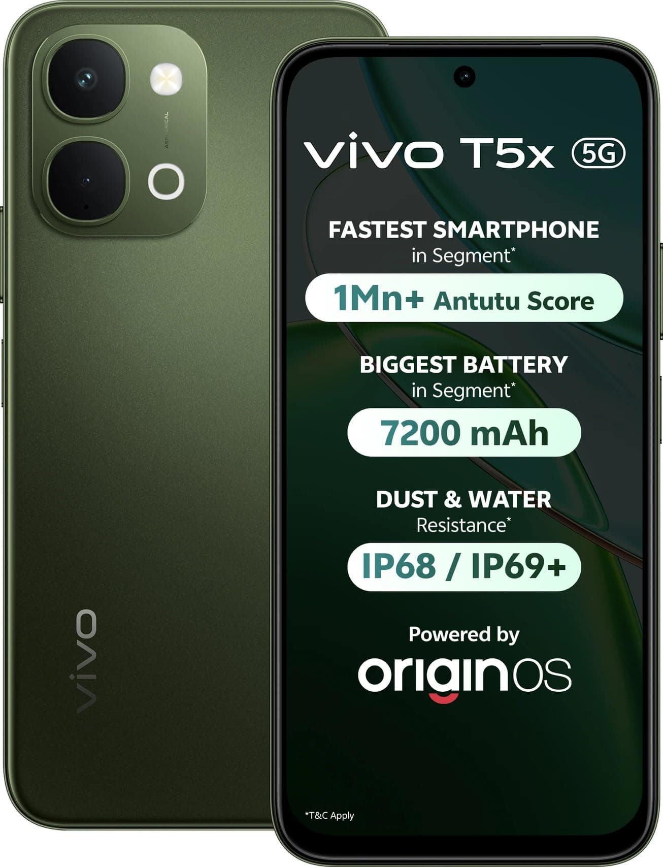 vivo T5x 5G (Cyber Green, 6GB RAM, 128GB Storage) | 50MP Camera | 6.76" Display | Dimensity 7400-Turbo | 7200mAh Battery