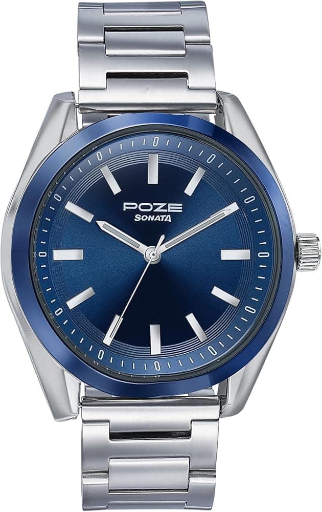 Sonata Poze Analog Quartz Blue Dial Watch for Men