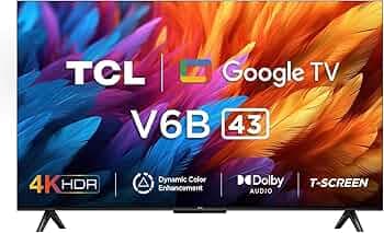 TCL 108 cm (43 inches) Metallic Bezel-Less Series 4K Ultra HD Smart LED Google TV 43V6B (Black)